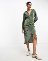 ASOS DESIGN wrap front midi supersoft ribbed dress with long