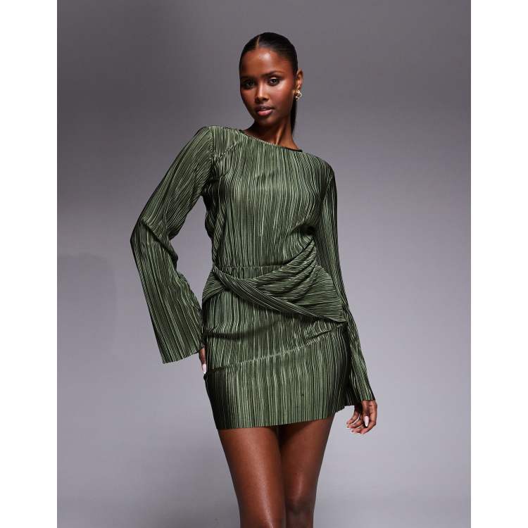 slim fit dress slacks Buy Beyonce Plisse Faux Wrap Dress - Green Color | Dresses for Women main image 1