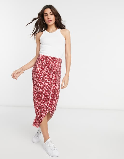 ASOS DESIGN plisse wrap midi skirt in polka dot ASOS