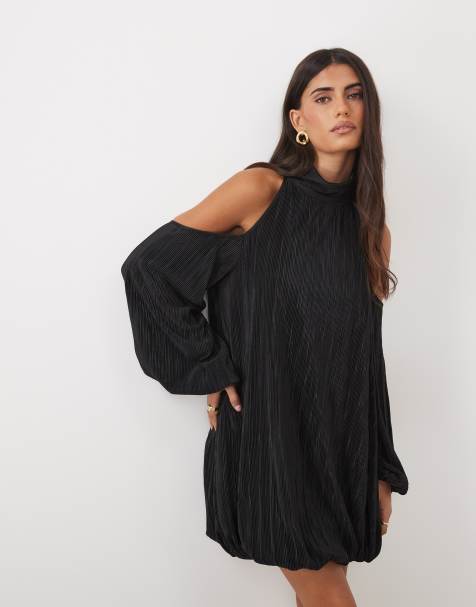 ASOS DESIGN Plissee-Bubble-Kleid mit Cut-out-Ärmeln in Schwarz - view 1