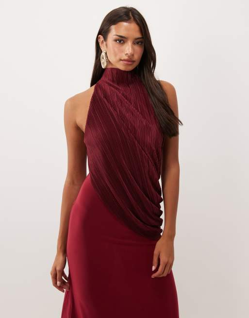 ASOS DESIGN Plissee-Maxikleid mit Kontrast und drapiertem Neckholder, 3 von 4