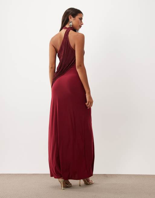 ASOS DESIGN Plissee-Maxikleid mit Kontrast und drapiertem Neckholder, 4 von 4