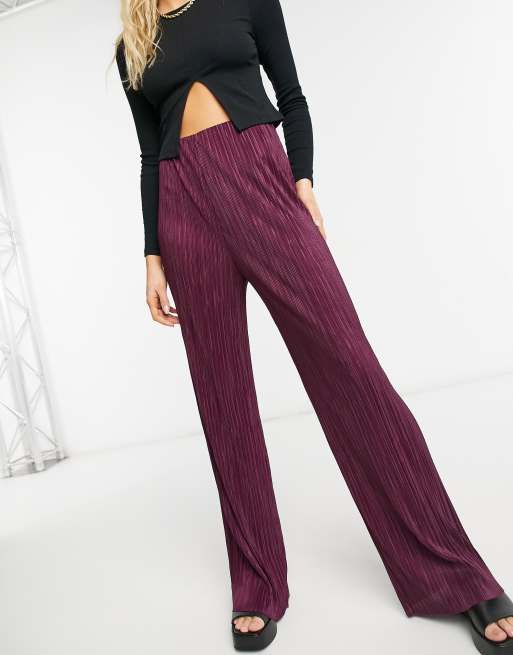 ASOS DESIGN – Plisseehose mit weitem Bein in Ochsenblutrot