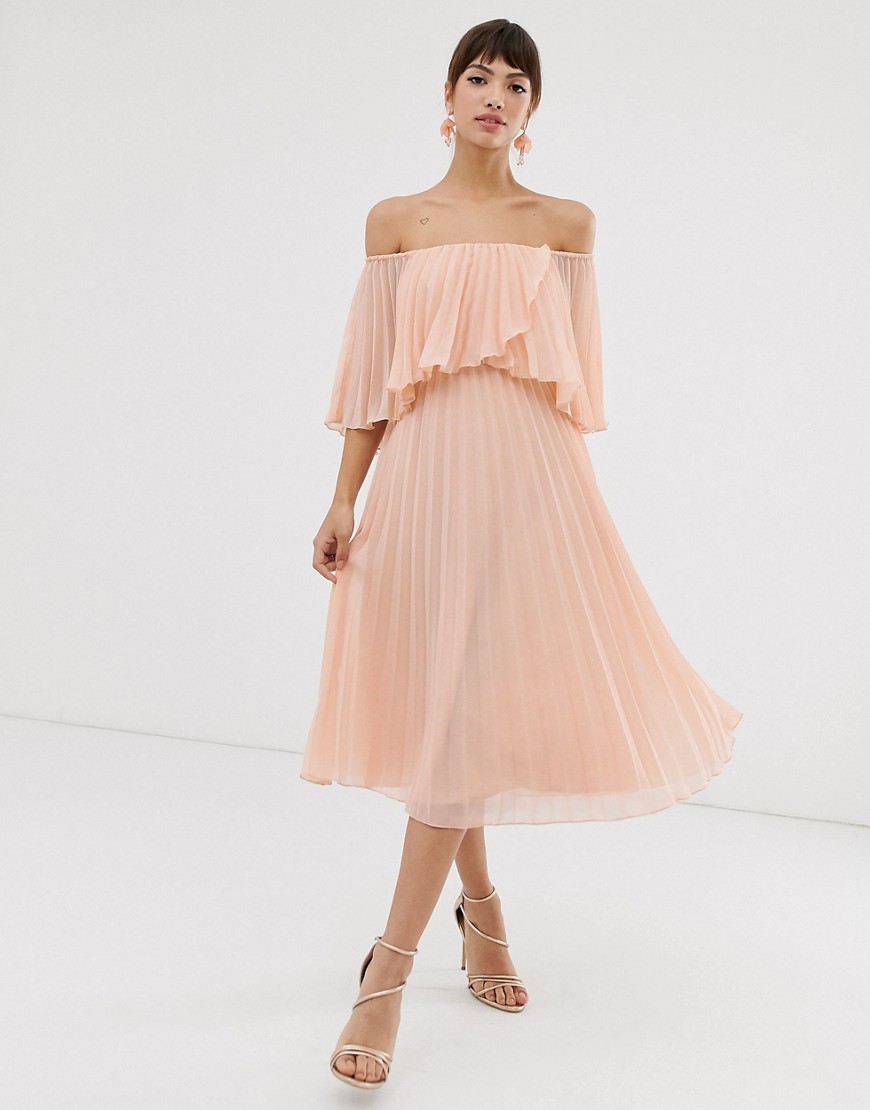 ASOS DESIGN – Plisserad bandeau-klänning i midilängd med dubbla lager-Flerfärgad