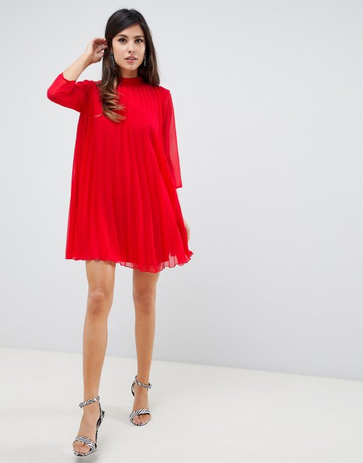 ASOS DESIGN Plisserad trapeze-klänning i minimodell