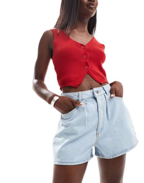 ASOS DESIGN - Plisserede denimshorts i lyseblå - view 1