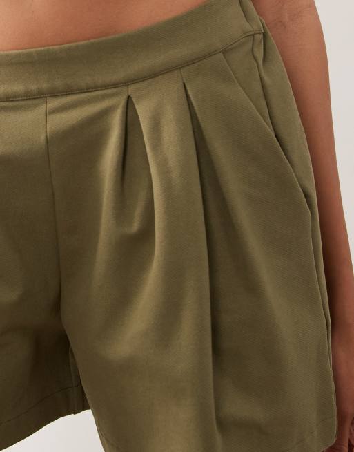 ASOS DESIGN - Plisserede kakifarvede shorts i bomuldstwill, 4 af 5