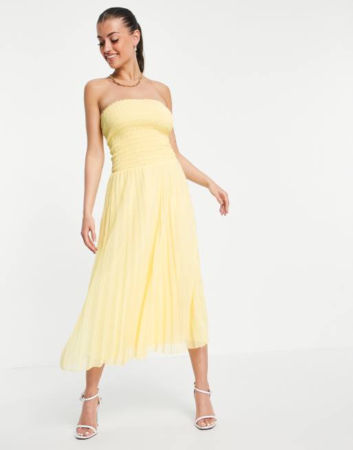 ASOS DESIGN - Plisseret bandeau-maxikjole i gul