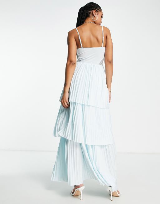 ASOS DESIGN - Plisseret lagdelt cami-maxikjole med blondedetaljer i mintgrøn, 2 af 4