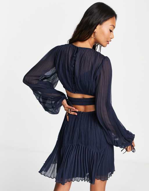ASOS DESIGN - Plisseret minikjole med rynket talje i marineblå