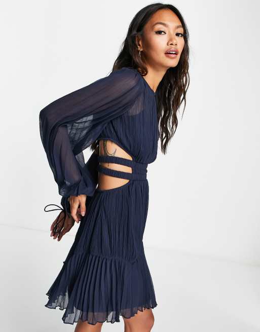ASOS DESIGN - Plisseret minikjole med rynket talje i marineblå