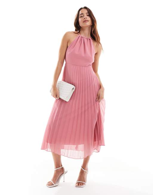 ASOS DESIGN - Plisseret pink halterneck-midikjole i chiffon, 2 af 4