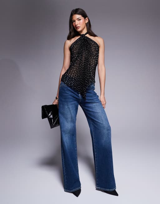 ASOS DESIGN - Plisseret top i chiffon med halterneck og polkaprikker, 2 af 4