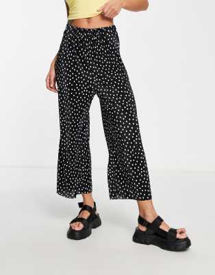 ASOS Design - Plissierte Culotte in Schwarz mit weitem Bein und weißem Punktemuster-Bunt