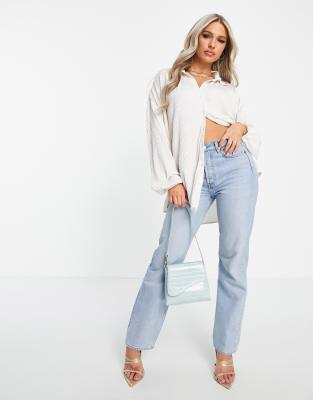 ASOS DESIGN - Plissierte Oversize-Hemdbluse in Creme-Weiß