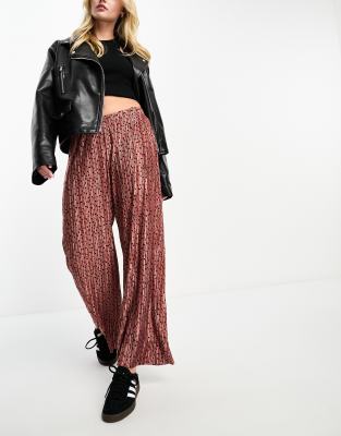 ASOS DESIGN - Plissierter Hosenrock in Rostrot mit weitem Bein und Punkten-Bunt