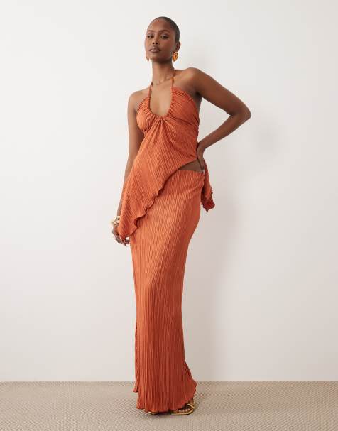 ASOS DESIGN – Plissierter Maxirock in Rostrot, Kombiteil - view 1