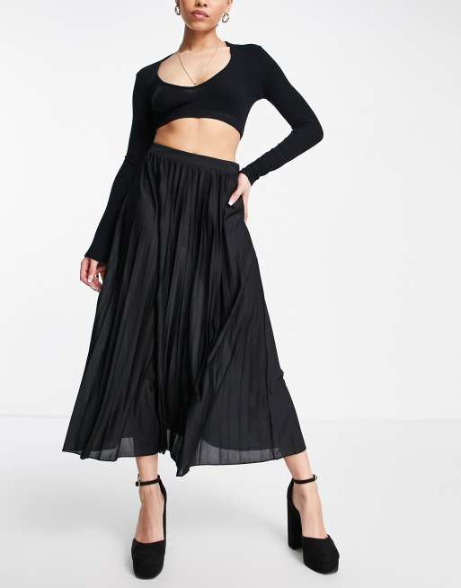 Asos Design Plissierter Midirock In Schwarz Asos