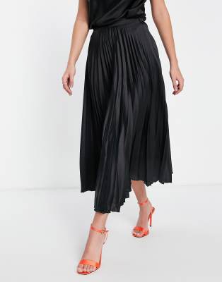 ASOS DESIGN - Plissierter Satin-Midirock in Schwarz-Bunt