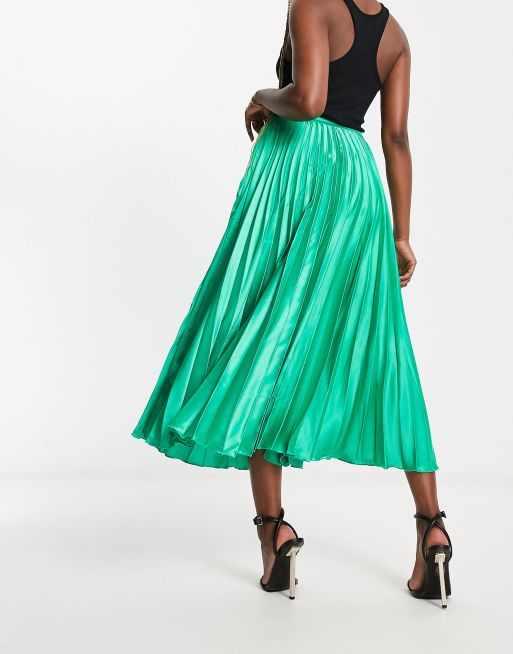 ASOS DESIGN – Plissierter Satin-Midirock in Smaragdgrün, 4 von 4