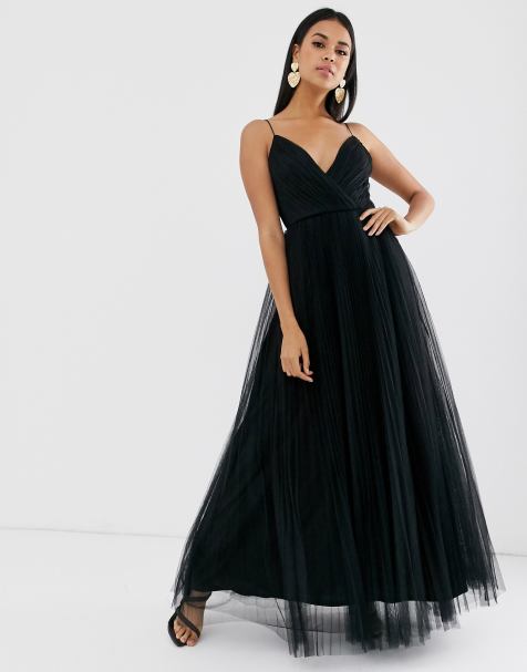 ASOS DESIGN – Plissiertes Maxikleid aus Tüll mit Trägern