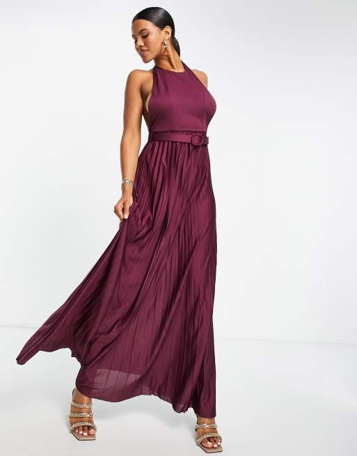 Asos Design Plissiertes Maxikleid In Blutrot Mit Neckholder Und Gürtel Asos 7818