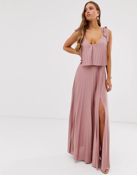 ASOS DESIGN – Plissiertes Maxikleid mit kurzem Oberteil und geknoteten Schultern