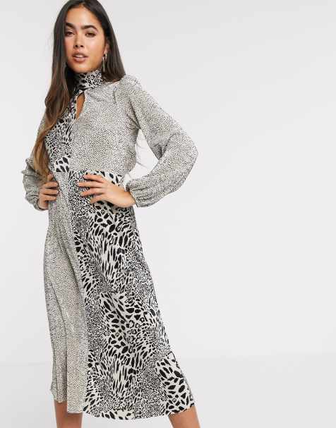 ASOS DESIGN – Plissiertes Midikleid mit Animal-Mustermix