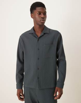 Plissiertes Relaxed-Fit-Hemd in Grau mit Reverskragen, Kombiteil Grau L