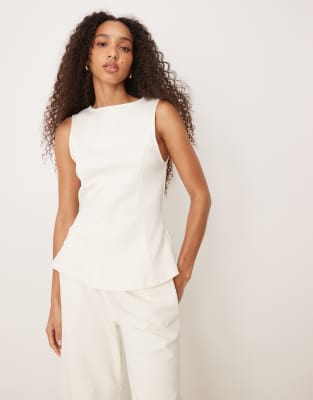 ASOS DESIGN - Plissiertes Tanktop aus Interlock in Kokosnussmilchweiß, Kombiteil