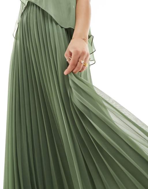 ASOS DESIGN – Plissiertes Träger-Midikleid aus Chiffon in Salbeigrün mit Overlay, 2 von 4