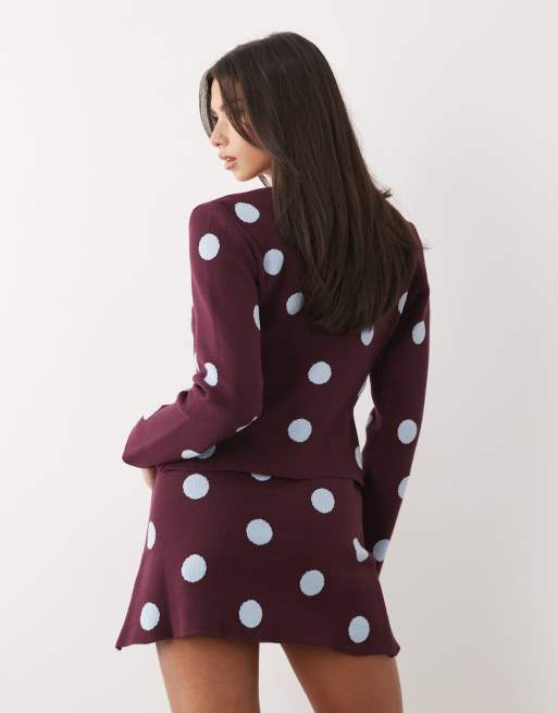 ASOS DESIGN – Plommonfärgad, finstickad minikjol med prickigt mönster, del av set, 3 av 5