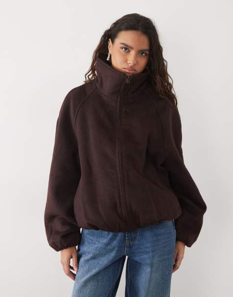 ASOS DESIGN – Plommonfärgad jacka i ylle med ståkrage och ballongfåll - view 1