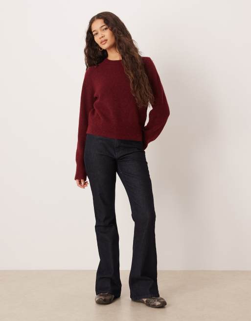 ASOS DESIGN – Plommonfärgad, stickad topp i ull- och alpackamix med figurnära design, 2 av 4