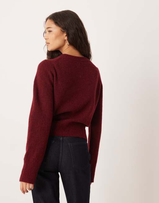 ASOS DESIGN – Plommonfärgad, stickad topp i ull- och alpackamix med figurnära design, 4 av 4
