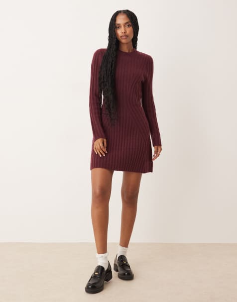 ASOS DESIGN – Plommonfärgad, strukturstickad miniklänning - view 1