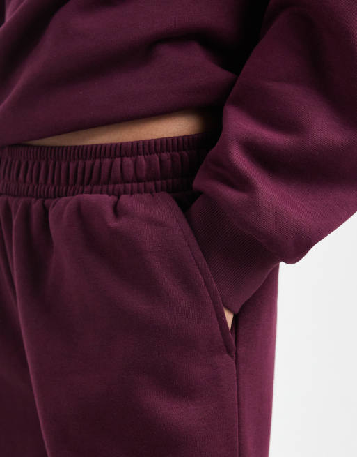 ASOS DESIGN – Plommonfärgade mjukisbyxor med vida ben och borstad insida, 5 av 5