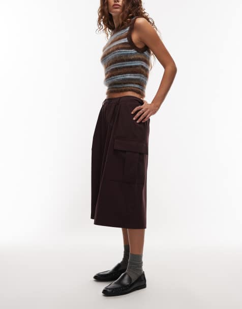 ASOS DESIGN – Plommonlila, figursydda, 3/4-långa cargobyxor - view 1