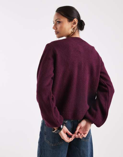 ASOS DESIGN – Plommonlila, fluffigt stickad kofta med blusärmar, 4 av 4