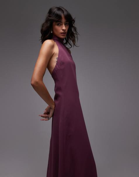 ASOS DESIGN – Plommonlila maxiklänning i chiffong med hög krage och halterneck - view 1