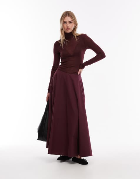 ASOS DESIGN – Plommonlila, rund maxikjol i poplin - view 1