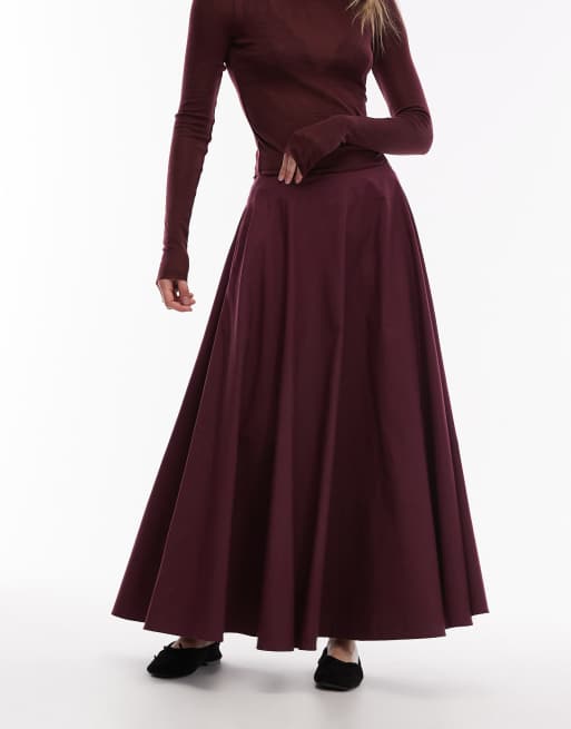 ASOS DESIGN – Plommonlila, rund maxikjol i poplin, 4 av 5