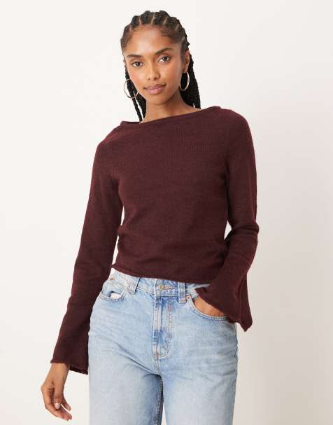 ASOS DESIGN – Plommonlila, stickad topp med avslappnad stil och rak halsringning - view 1