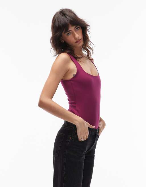 ASOS DESIGN – Plommonlila, superformande body med fyrkantig ringning