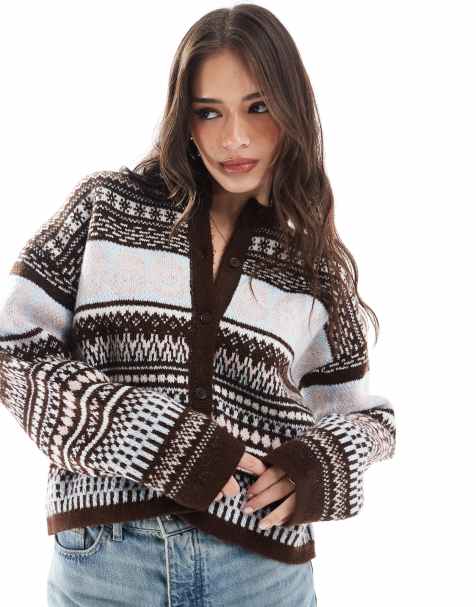 ASOS DESIGN - Pluizig gebreid Fair Isle vest in bruin - view 1
