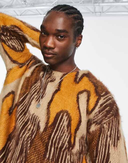 ASOS DESIGN - Pluizig gebreide trui bedekt met patroon in geel