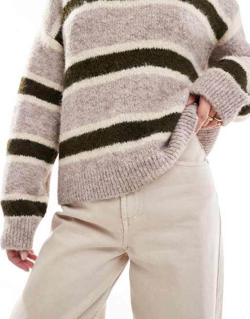 ASOS DESIGN - Pluizig gebreide trui van wolmix met groene strepen, 3 van 4