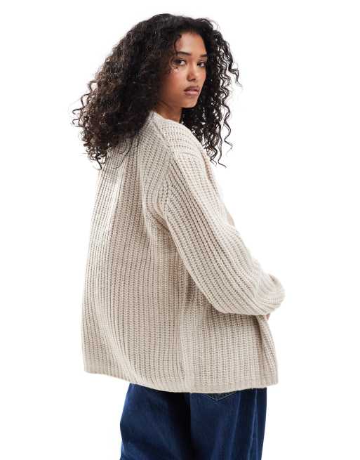 ASOS DESIGN - Pluizig geribbeld vest met V-hals in beige, 4 van 4