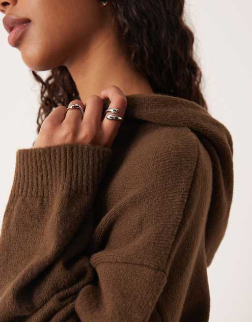 ASOS DESIGN - Pluizige gebreide oversized hoodie in chocoladebruin, deel van co-ord set, 2 van 4
