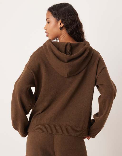 ASOS DESIGN - Pluizige gebreide oversized hoodie in chocoladebruin, deel van co-ord set, 4 van 4